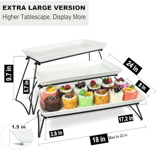 Czlizdyt Extra Large 3 Tier Serving Tray Set, 24x22x9.7 inch Cupcake Fruit Cookie Dessert Table Display Stands Melamine Tiered Platters Food Trays for Party Buffet Entertaining, White - Image 4