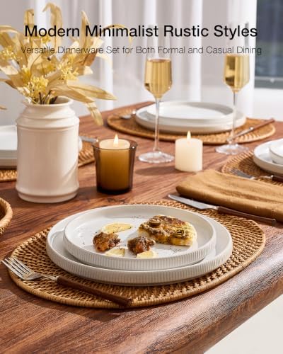 Famiware 12pc Ceramic Flat Plates, Scratch-Resistant Dinnerware Sets for 6 - Image 3