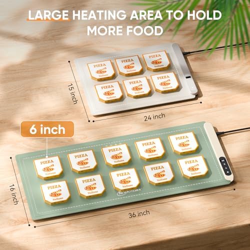 Warming Mat for Food, 36"x16" Food Warming Mat 6 Temperature & 6 Timer Settings Upgrade Graphene Fast Full Surface Heating-Versatile Food Warmer for Gatherings, Parties, Everyday Use-Slate Gray Green - Image 2