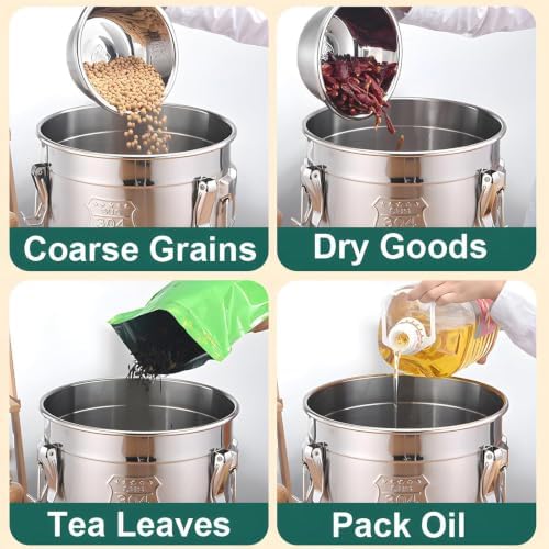 3.2Gal 304 Stainless Steel Kitchen Airtight Canister, 405oz Flour Container with Lid and Locking Clamp,10-21Lbs Metal Bucket Food Storage Container for Rice Flour Grain Coffee Bean(12L) - Image 3