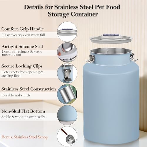 UPSKYPET 25lb Stainless Steel Dog Food Storage Container with Lid and Scoop - Image 5