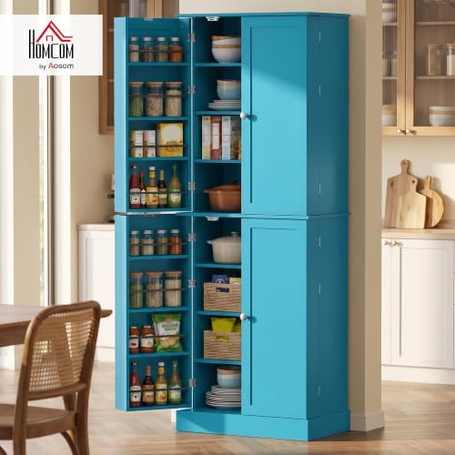 HOMCOM 65" Kitchen Pantry Storage Cabinet 16 Door Shelves Blue - Image 2