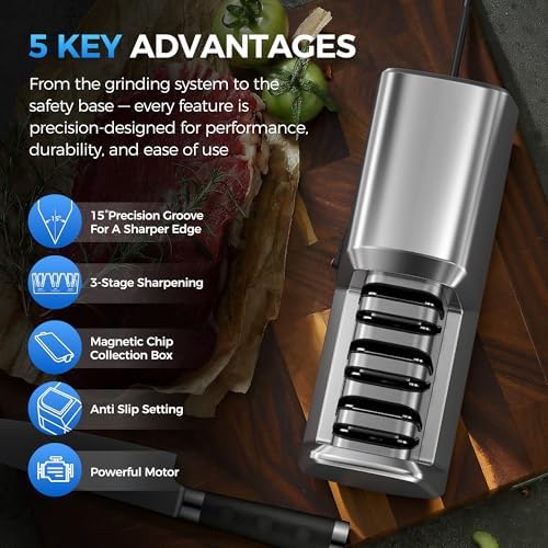 Electric Knife Sharpener for Kitchen Knives, 3-Stage, Fast, Repair, Polish - Image 2