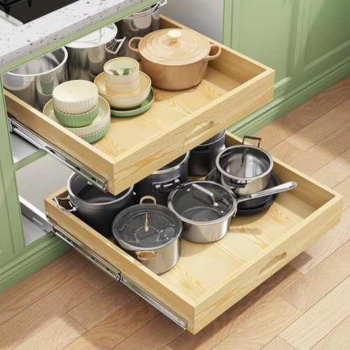 Pull Out Cabinet Organizer, Soft Close Wooden Slide Out Drawers for Pots and Pans, Full-extension Roll Out Shelves for Kitchen Cabinets, Pantry Organization, Bottom & Side Mount(21"W X 21"D x 3.4''H) by Kitstorack