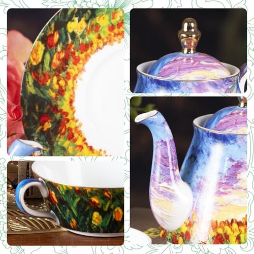 KAMMAK Tea for One Set, Ceramic Teapot, Bone China Tea Set, Cup and Saucer - Image 3