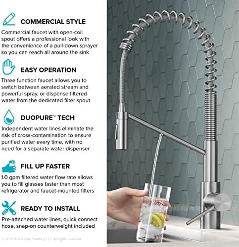 KRAUS Oletto 2-in-1 Commercial Style Pull-Down Single Handle Water Filter Kitchen Faucet for Reverse Osmosis or Water Filtration System in Spot-Free Stainless Steel, KFF-2631SFS - Image 5