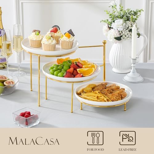MALACASA Round 3 Tier Serving Tray, 10 Inch White Porcelain Dessert Stand - Image 4