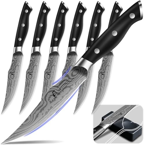 CoquusAid Steak Knives Set of 6, Non Serrated Dinner Knives with Rest by CoquusAid