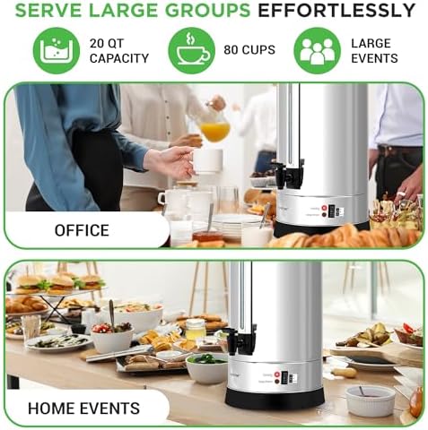 NutriChef Water Boiler and Hot Water Dispenser, 19L Electric Beverage Dispenser with Safety Lock Lid, Non-Drip Tap, Warm Function, Food Grade Stainless Steel, Home & Commercial Use, 19"x9"x9", Silver - Image 2