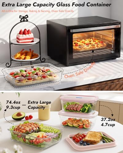 Airtight Glass Food Storage Set with Tempered Glass Lids, 4-Pack (2x4.7 & 2x9.3 Cup), Non-Toxic & Plastic-Reduced, Thermal Shock Resistant, Gift Ready - Image 3