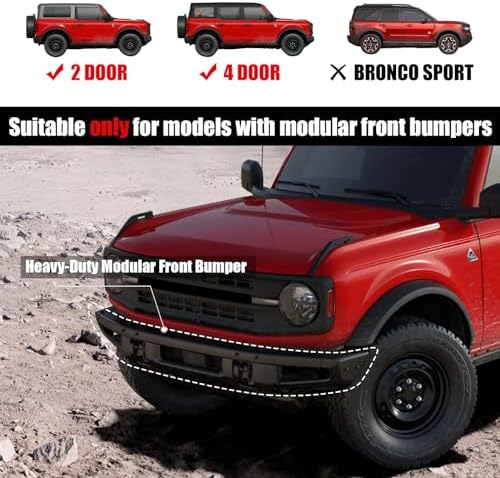 Mabett Bumper Bull Bar Black Powder fit Ford Bronco Accessories 2021-2026, Rust-Resistant Steel Bumper fit Bronco 2/4-Door Front Bumper Grille Guard (Not for Bronco Sport) - Image 6