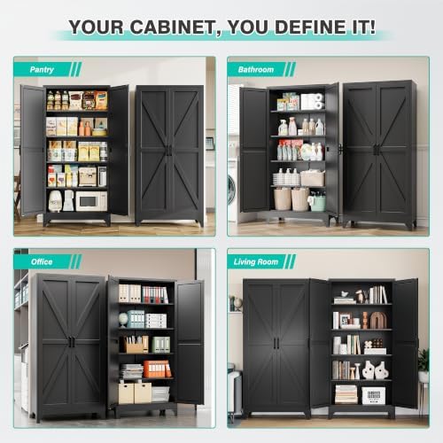 SISESOL 72" Tall Pantry Cabinet,Wide & Deep Farmhouse Kitchen Pantry Storage Cabinets with 2 Doors and 5 Shelves,Black Metal Storage Cabinet,Large Cupboard for Home,Kitchen,Dining/Living Room - Image 4