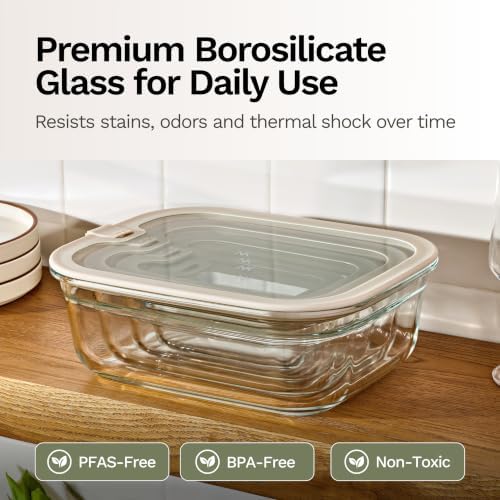 Naked Kitchen 8-Piece Food Storage Containers with Lids – Nesting Borosilicate Glass Meal Prep Containers with Leak-Proof Airtight Seal – BPA Free, Microwave, Oven, Freezer & Dishwasher Safe – Cream - Image 6