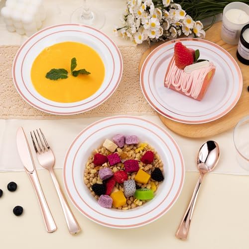 BESTSTAR 100 Pack Disposable Soup Bowls with Rose Gold Rim - Image 3