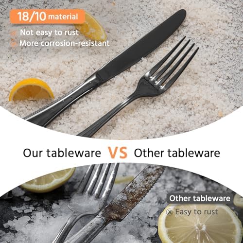 18/10 Stainless Steel Silverware Set for 4, 20 Piece Black Flatware Set - Image 3