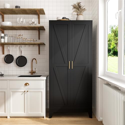 COFaR 71" Modern Pantry Cabinet in Black, 5-Tier Storage Cabinet with Adjustable Shelves, Industrial Steel Cupboard for Kitchen, Office & Living Room Organization - Image 3