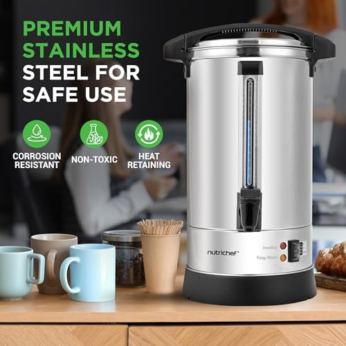 NutriChef Water Boiler and Hot Water Dispenser, 8L Electric Beverage Dispenser with Safety Lock Lid, Non-Drip Tap, Warm Function, Food Grade Stainless Steel, Home & Commercial Use, 19"x9"x9", Silver - Image 6