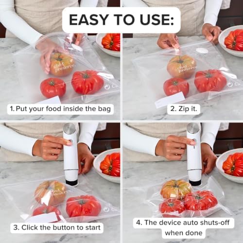 Chef Preserve Compact Vacuum Sealer for Food (Vacuum Sealer Machine + 10 Reusable Vacuum Bags) Powerful Handheld Vacuum Sealer Machine, Seal Meal Saver, Portable Food Sealer - Image 5