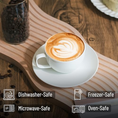 BTaT- Cappuccino Cups with Saucers 8 oz, Set of 12, White Porcelain Coffee Cup and Saucer Set for Latte, Mocha, Tea, Au Lait, Flat White, Dishwasher, Microwave, Freezer and Oven Safe (Pack of 2) - Image 3