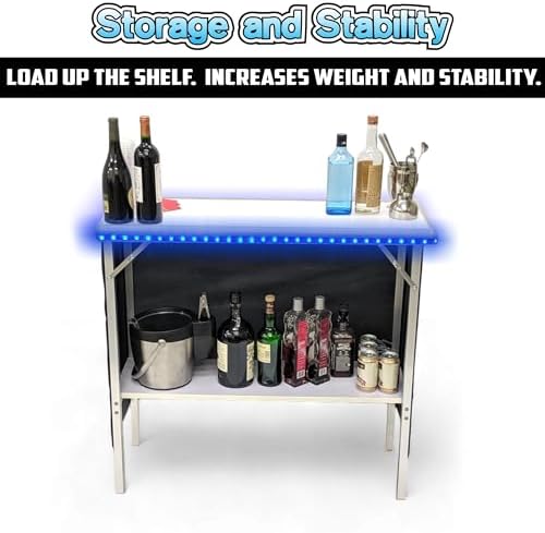 PARTYPONG Folding Portable Double Bar w/LED Lights, Wireless Remote, 2 Bar Skirts, Storage Shelf, & Carrying Case - White - Image 5