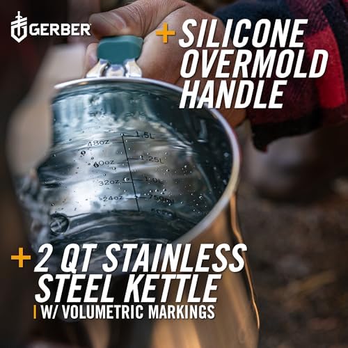 Gerber Gear ComplEAT Coffee Set - Packable Outdoor Camp Kettle & Pour Over Coffee Kit with 2 Qt Stainless Steel Kettle, 24 oz Tritan Carafe & Silicone Pour Over - Image 4