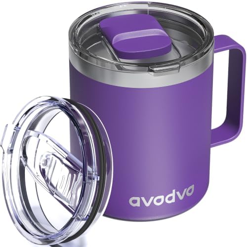12oz Insulated Coffee Mug with 2 Lids & Handle, Stainless Steel Cup by avodvo