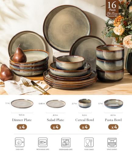 TheTerra Ceramic Dinnerware Set for 4, 16-Piece Plates and Bowls Set - Image 2