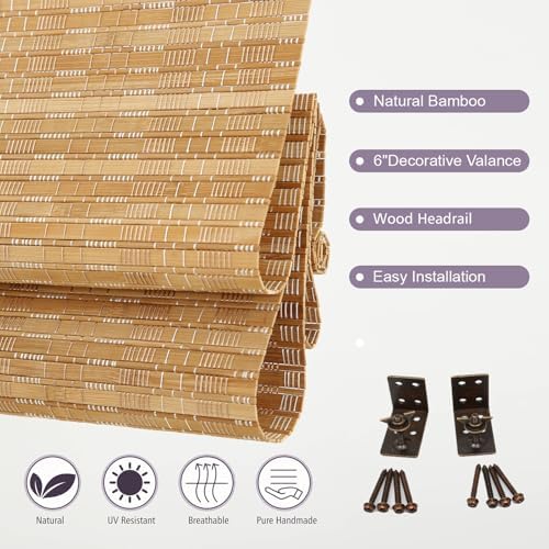Aimnid Cordless Bamboo Roman Shades, Light Filtering Privacy Roman Blinds for Indoor Windows, Custom Natural Woven Blackout Bamboo Blinds for Doors, Patio,Kitchen, Presco Jute - Image 3