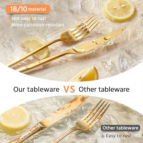 18/10 Silverware Set for 4, 20 Piece Gold Stainless Steel Flatware Cutlery - Image 3