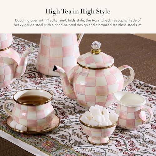 MACKENZIE-CHILDS Enamel Teacup, Pink-and-White Rosy Check - Image 2
