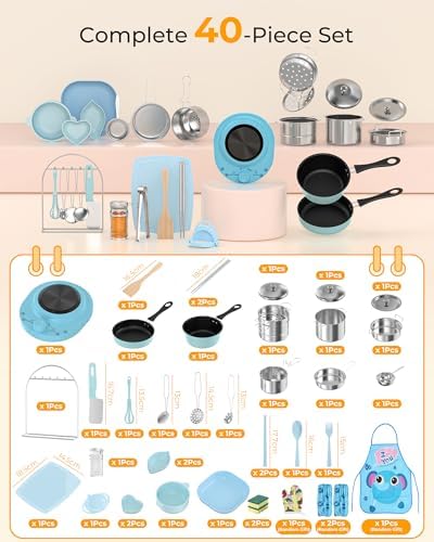Gotoofun Kids Cooking Sets Real, Kid Safe Montessori Mini Tools Includes Stove Burner, Knife ect for Aged 8-12 Boys Girls Food Making, Easy for Beginners, Education Toys-Blue - Image 3