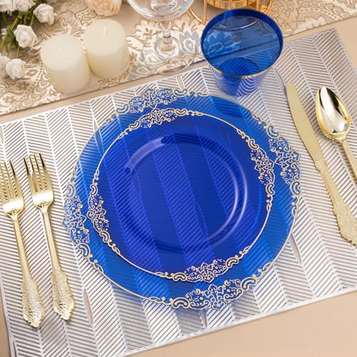 Bestluck 350PCS Clear Blue Plastic Plates for 50 Guests - Image 6