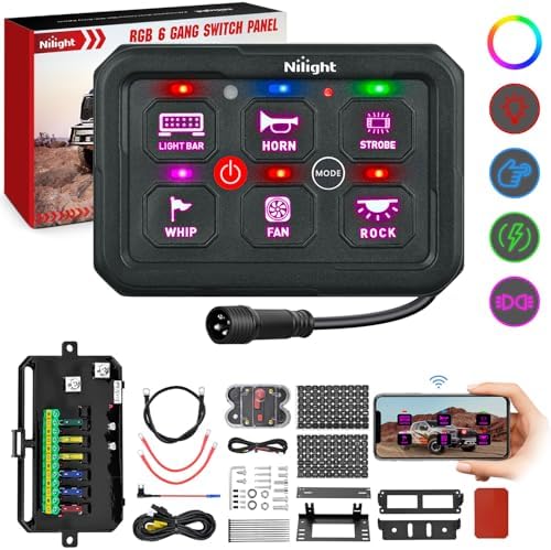 Nilight 6 Gang Switch Panel APP RGB 12V 24V Circuit Control System 4-Mode by Nilight