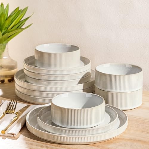 TheTerra Ceramic Dinnerware Set for 4, 12-Piece Plates and Bowls Set by TheTerra