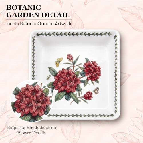 Portmeirion Botanic Garden 10" Square Baking Dish, Rhododendron Motif - Durable Porcelain Baking Dish with Chip-Resistant Glaze, Dishwasher, Microwave, Freezer, Oven Safe - Stylish Serveware - Image 3