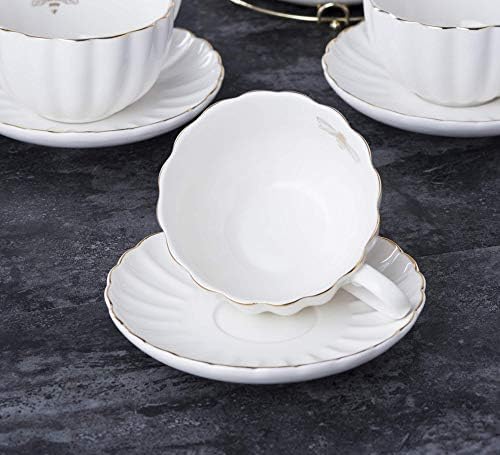 Jusalpha Porcelain Tea Set- 8 OZ Coffee/Teacup, Saucer, Cup Holder, White - Image 2