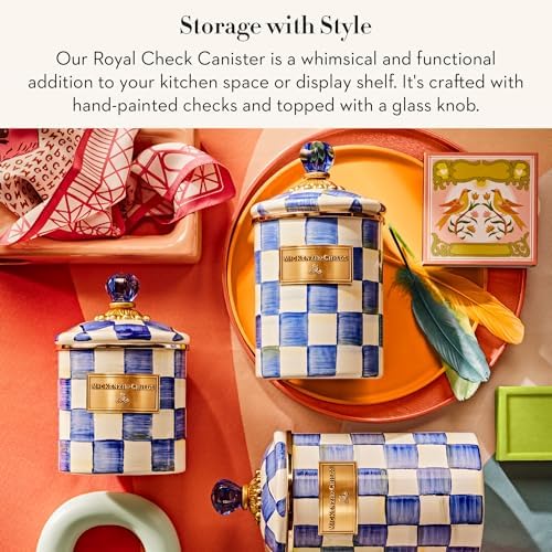 MACKENZIE-CHILDS Enamel Canister, Medium, Blue-and-White Royal Check - Image 2