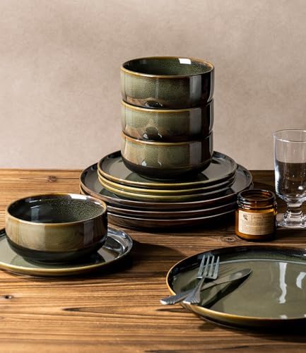 TheTerra Ceramic Dinnerware Set for 4, 12-Piece Plates and Bowls Set - Image 6