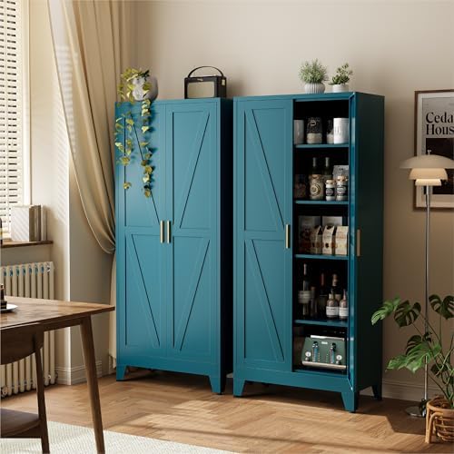 COFaR 71" Metal Pantry Cabinet in Peacock Blue, 5-Tier Storage with Adjustable Shelves, Modern Statement Cupboard for Kitchen, Bathroom & Living Room by COFAR