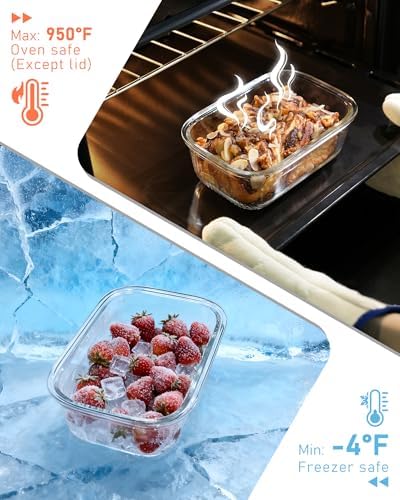 2 Pack Glass Food Storage Containers with Tempered Glass Lids & Steam Valve, 74oz(9.3 Cup) Airtight Leak-Proof Meal Prep Containers for Microwave/Oven/Freezer, Borosilicate Glass, Gift Box - Image 5