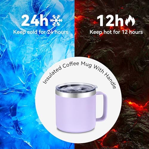 VEGOND 14 oz Insulated Coffee Mug Bulk with Handle, Stainless Steel Travel Coffee Mug with Lid, Double Wall Vacuum Metal Coffee Cup, Coffee Tumbler Powder Coated, Purple 8 Pack - Image 5