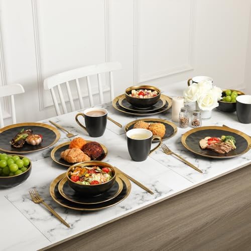 vicrays Ceramic Dinner Plates Set, 10 Inch, Set of 6, Round, Dishwasher Safe, NOT Microwave Safe, Suitable for Steak, Pasta, Home, Party, Restaurant（Black with Golden） - Image 7