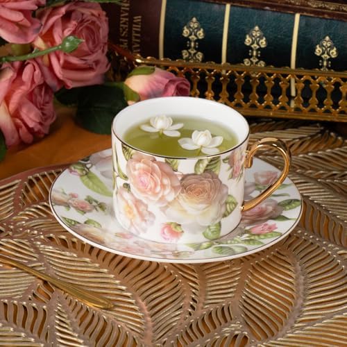 KAMMAK Tea Cups and Saucers Set of 2, Porcelain Coffee Cups, JBE027 - Image 3