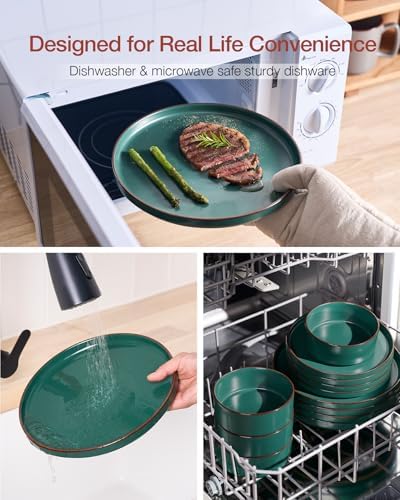 Famiware Nebula Ridge 24-Piece Stoneware Dinnerware Set, Dark Green - Image 6