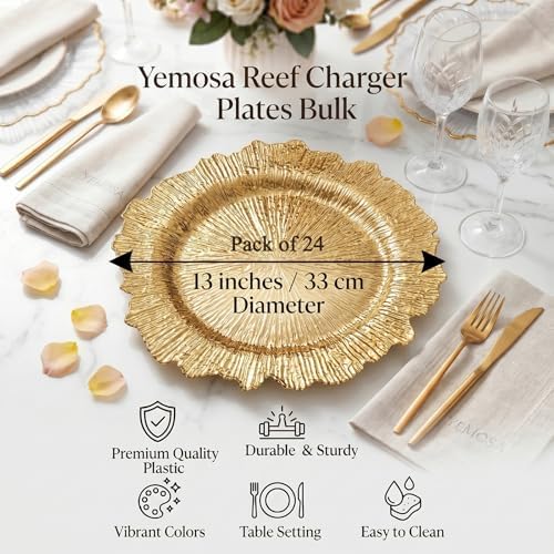 24 Pack Gold Charger Plates, 13inch Reef Chargers for Dinner Plates - Image 2