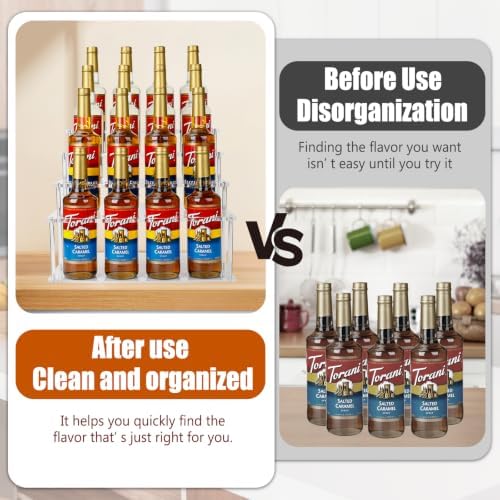 Coffee Syrup & Wine Rack Organizer, Bottle Stand Shelf, Acrylic 4 Tier 16 Bottle, Display Holder with Anti-Fall Fixed Slots, Stepped Storage, Home Kitchen Decor, Accessories Mini Bar for Countertop - Image 5