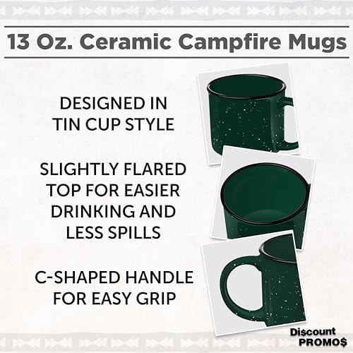 DISCOUNT PROMOS Ceramic Campfire Coffee Mugs 13 oz. Set of 10, Bulk Pack - Perfect for Tea, Espresso, Cappuccino, Hot Cocoa - Green - Image 3