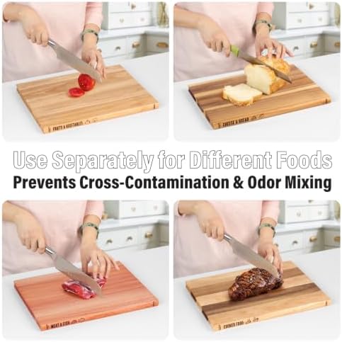 4Pcs Book Cutting Board Set with Stand - The Cutting Board Library, Solid Wood Book-Shaped Boards for Serving & Display, Labeled for Meat & Fish, Bread & Cheese, Cooked Food, Fruits & Vegetables - Image 6