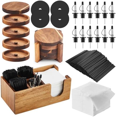 Mifoci Acacia Bar Caddy & 5 Tier Glass Rimmer Set, Bar Accessories by Mifoci
