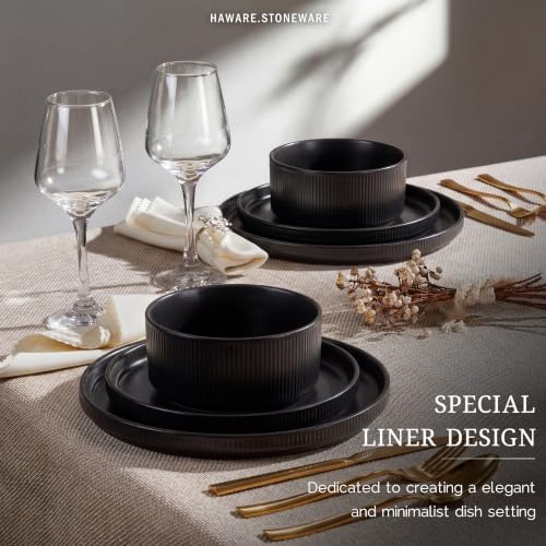HaWare Dinnerware Sets, Plates and Bowls Set for 4, Matte Shadow Black - Image 4